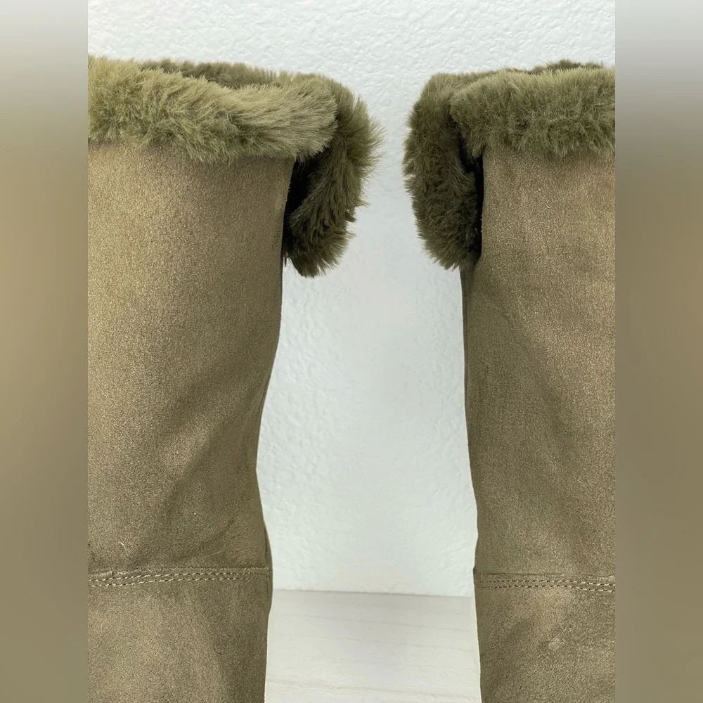 Skechers GoWalk GogaMat Genuine Leather Suede Faux Fur Fold Down Boots Size 8